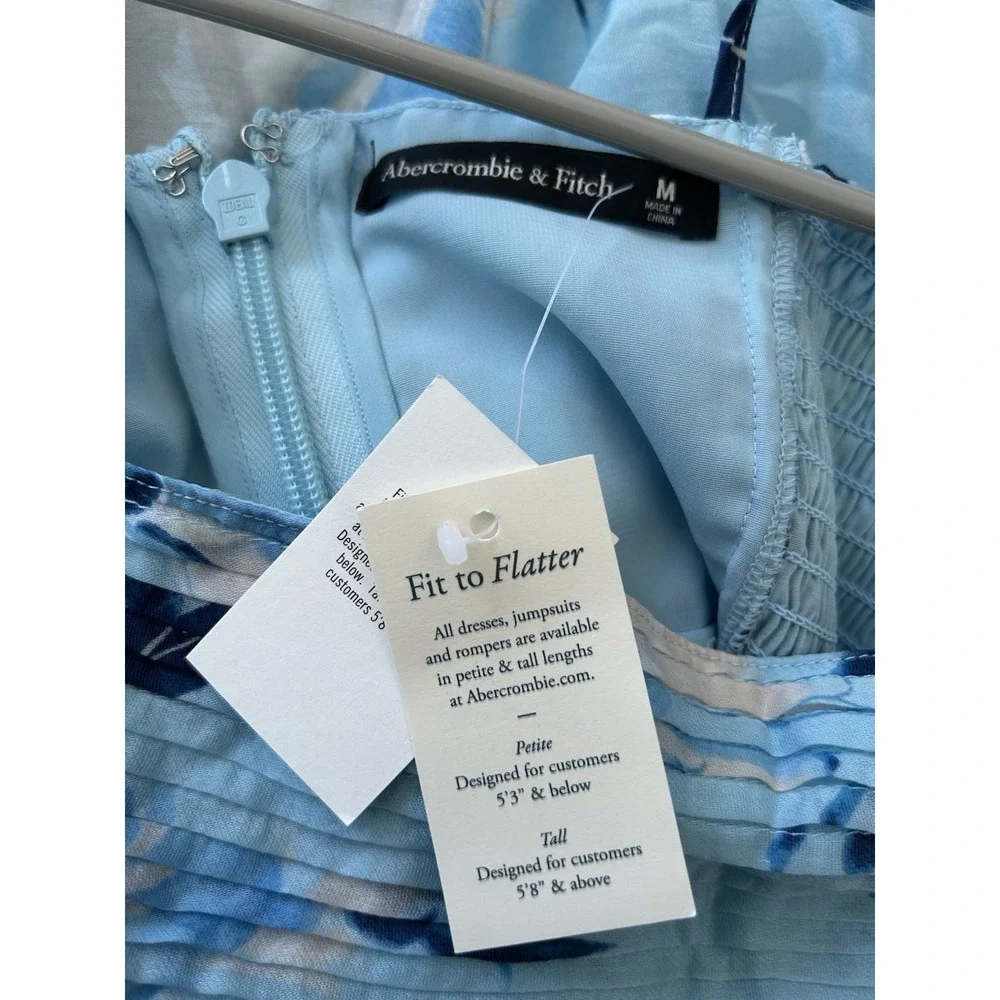 NWT Abercrombie & Fitch Tiered Ruched Blue Babydoll Maxi Dress Sz M